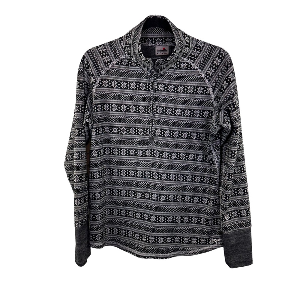 KAVU Longsleeved Knit Snowflake Pattern 1/4 Zip Base Layer Size L
